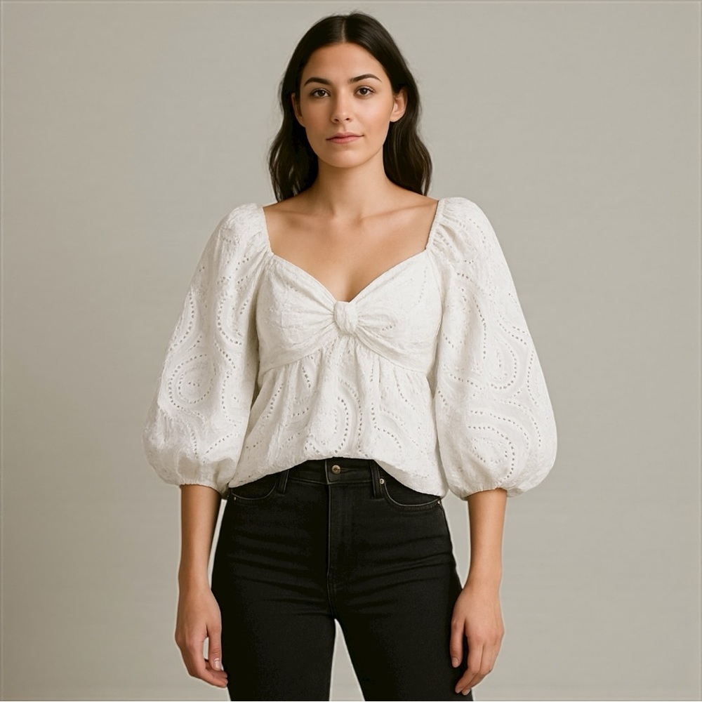 🤍 Banana Republic White Eyelet Puff Sleeve Peplum Blouse | NWT | M
